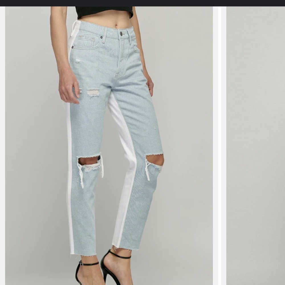 🔥Hidden Jeans 'Tracey' Straight Button Up Two Tone Jeans in Light Blue & White